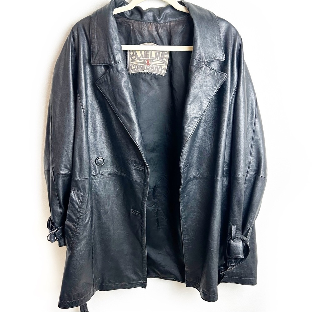 Vintage Blueline & Company Genuine Leather black long line jacket size: L